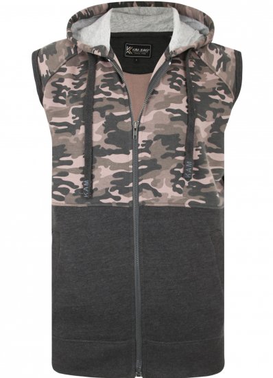 Kam Jeans 7039 Camo Panelled Vest Charcoal - Hupparit ja collegepaidat - Miesten hupparit ja collegepaidat isot koot