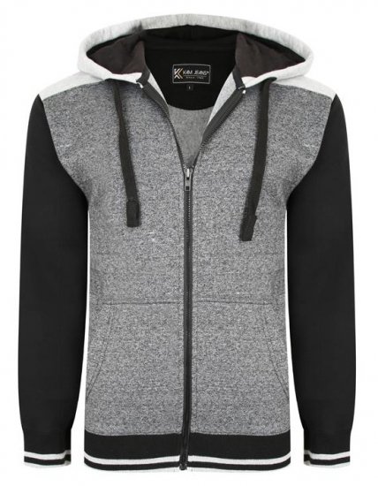 Kam Jeans 7042 Zip Thru Panelled Hoody Charcoal - Hupparit ja collegepaidat - Miesten hupparit ja collegepaidat isot koot