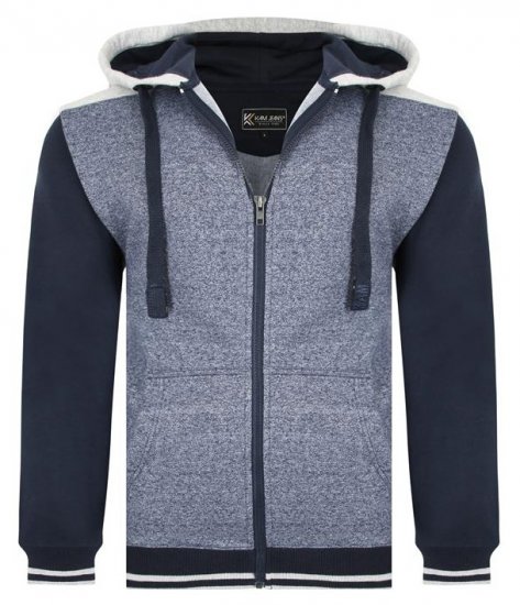 Kam Jeans 7042 Zip Thru Panelled Hoody Indigo - Hupparit ja collegepaidat - Miesten hupparit ja collegepaidat isot koot