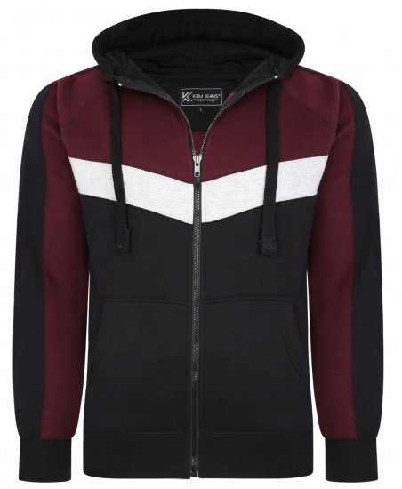 Kam Jeans 7048 Chevron Panelled Hoodie Burgundy - Hupparit ja collegepaidat - Miesten hupparit ja collegepaidat isot koot