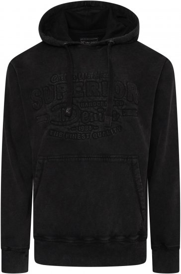 Kam Jeans 7066 Over Head Washed Embossed Hoody Black TALL SIZES - MIESTEN VAATTEET MT-6XLT - Pitkien miesten vaatteet