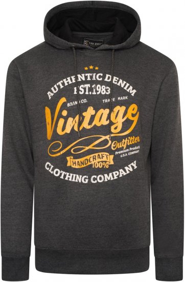 Kam Jeans 7072 Over Head Vintage EMB Hoody Charcoal - Hupparit ja collegepaidat - Miesten hupparit ja collegepaidat isot koot