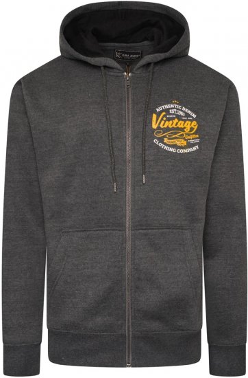 Kam Jeans 7073 Zip Thru Vintage EMB Hoody Charcoal - Hupparit ja collegepaidat - Miesten hupparit ja collegepaidat isot koot