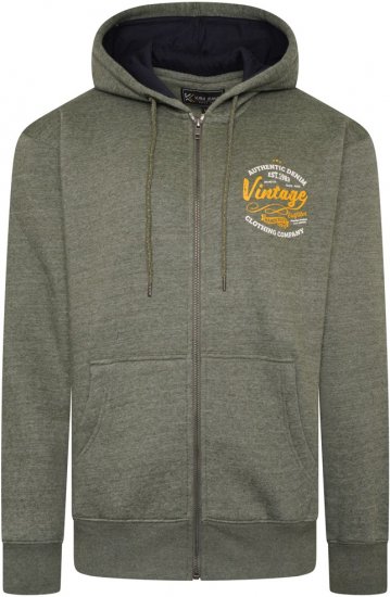 Kam Jeans 7073 Zip Thru Vintage EMB Hoody Khaki - Hupparit ja collegepaidat - Miesten hupparit ja collegepaidat isot koot