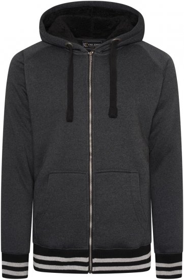 Kam Jeans 7074 Zip Thru Sherpa Hoody with Contrast Cuff/Hem Charcoal - Hupparit ja collegepaidat - Miesten hupparit ja collegepaidat isot koot