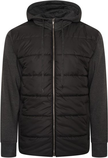 Kam Jeans KV135 Quilted Zip Thru Hoody with Padded Body & Jersey Sleeves Black - Hupparit ja collegepaidat - Miesten hupparit ja collegepaidat isot koot