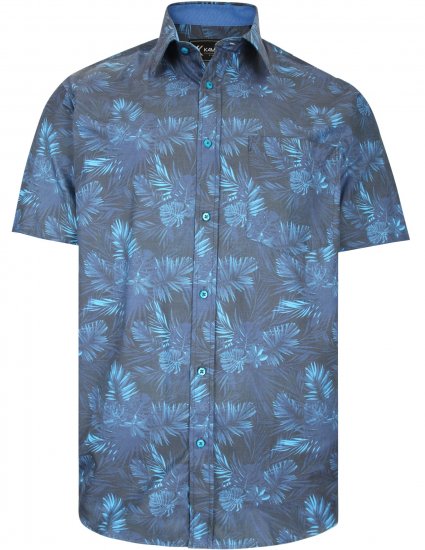 Kam Jeans P013 Premium Floral Print Shirt Navy - Kauluspaidat - Miesten isot kauluspaidat 2XL – 8XL
