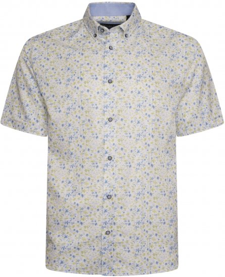 Kam Jeans P036 Premium Floral Print Shirt White - Kauluspaidat - Miesten isot kauluspaidat 2XL – 8XL