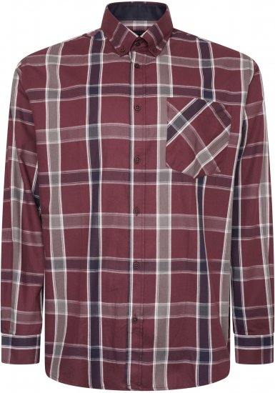 Kam Jeans P038 LS Premium Cotton Check Shirt Wine - Kauluspaidat - Miesten isot kauluspaidat 2XL – 8XL