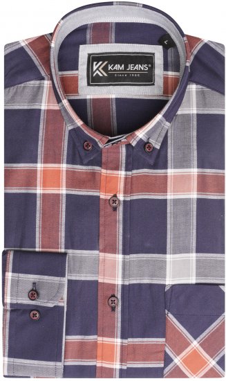 Kam Jeans P038 LS Premium Cotton Check Shirt Navy - Kauluspaidat - Miesten isot kauluspaidat 2XL – 8XL