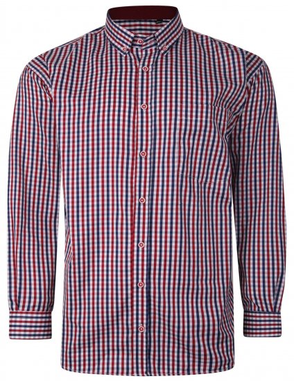 Kam Jeans P640 Premium Gingham Check Shirt LS Red - Kauluspaidat - Miesten isot kauluspaidat 2XL – 8XL