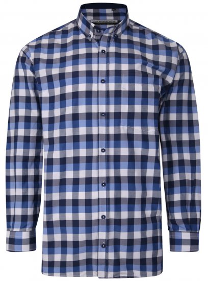 Kam Jeans P642 Premium Large Check Shirt LS Blue - Kauluspaidat - Miesten isot kauluspaidat 2XL – 8XL