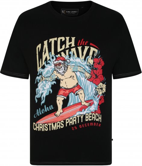 KBS X020 Catch The Waves Xmas Print T-Shirt Black - T-paidat - Isot T-paidat 2XL – 14XL