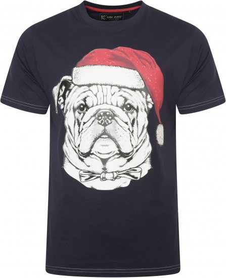 Kam Jeans X027 Bulldog Santa Xmas Print T-Shirt Navy - T-paidat - Isot T-paidat 2XL – 14XL
