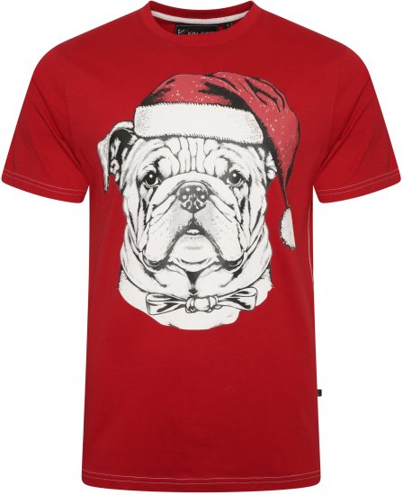 Kam Jeans X027 Bulldog Santa Xmas Print T-Shirt Red - T-paidat - Isot T-paidat 2XL – 14XL