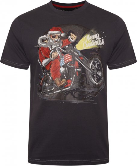 Kam Jeans X030 Santa Biker Print T-Shirt Charcoal - T-paidat - Isot T-paidat 2XL – 14XL