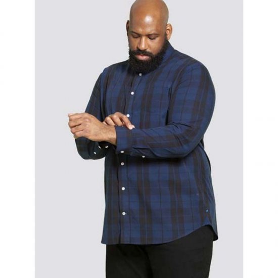D555 Davenport Long Sleeve Shirt Navy - Kauluspaidat - Miesten isot kauluspaidat 2XL – 8XL
