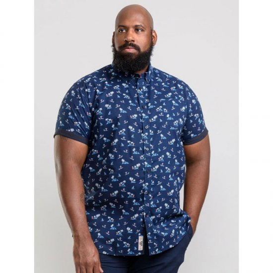 D555 Davian Hawaii Shirt Navy - Kauluspaidat - Miesten isot kauluspaidat 2XL – 8XL