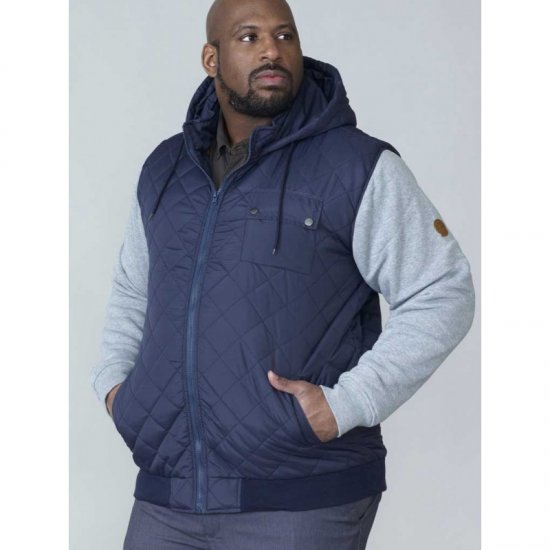 D555 Willie Hooded Quilted Jacket with Fleece sleeves - Takit - Miesten Takit, isot koot – 2XL – 12XL