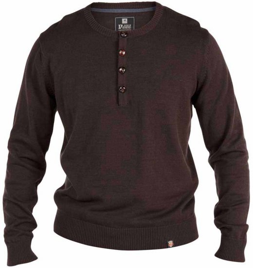 D555 Grandad Knitted Sweater Brown - Hupparit ja collegepaidat - Miesten hupparit ja collegepaidat isot koot