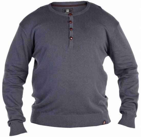 D555 Grandad Knitted Sweater Charcoal - Hupparit ja collegepaidat - Miesten hupparit ja collegepaidat isot koot