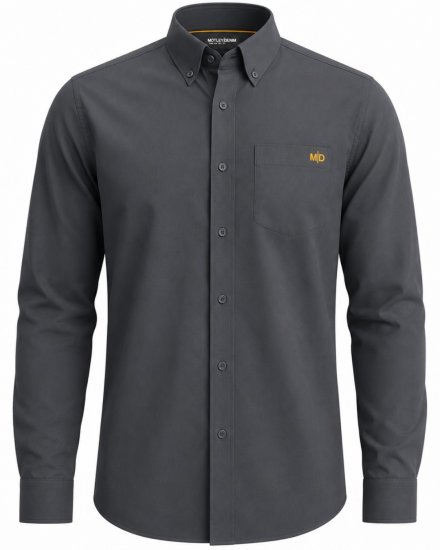 Motley Denim Lisbon Long Sleeve Shirt Charcoal - Kauluspaidat - Miesten isot kauluspaidat 2XL – 8XL
