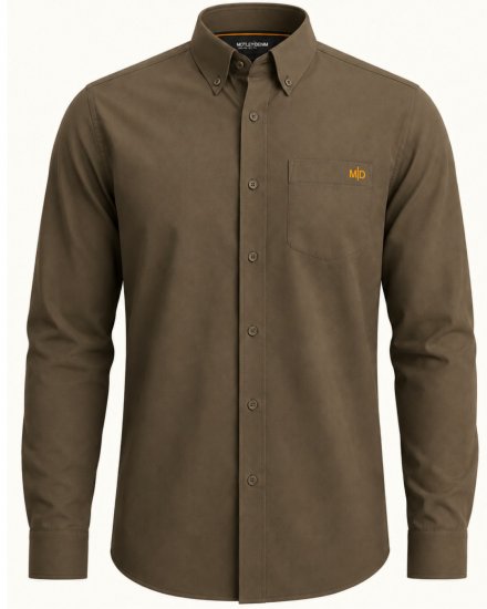Motley Denim Lisbon Long Sleeve Shirt Dark Khaki - Kauluspaidat - Miesten isot kauluspaidat 2XL – 8XL