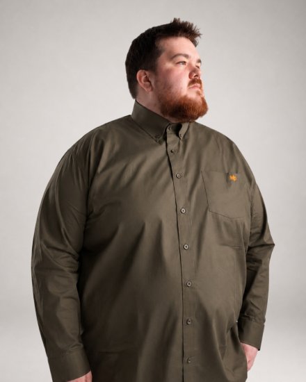 Motley Denim Lisbon Long Sleeve Shirt Dark Khaki - Kauluspaidat - Miesten isot kauluspaidat 2XL – 8XL