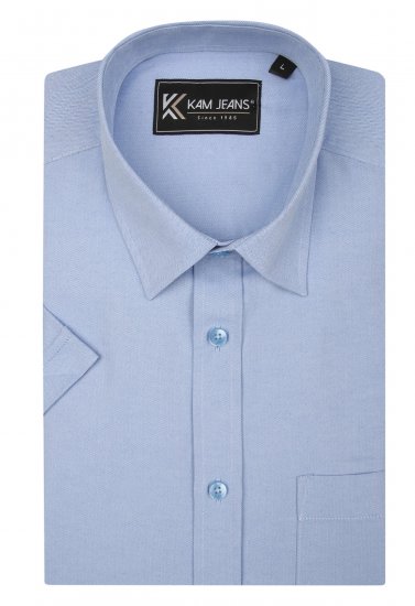 Kam Jeans 6283 Casual SS Herringbone Shirt Blue - Kauluspaidat - Miesten isot kauluspaidat 2XL – 8XL