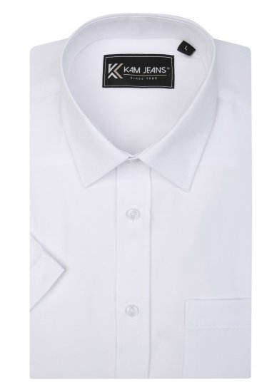 Kam Jeans 6283 Casual SS Herringbone Shirt White - Kauluspaidat - Miesten isot kauluspaidat 2XL – 8XL