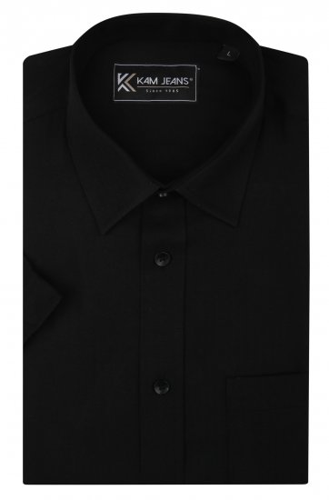 Kam Jeans 6283 Casual SS Herringbone Shirt Black - Kauluspaidat - Miesten isot kauluspaidat 2XL – 8XL
