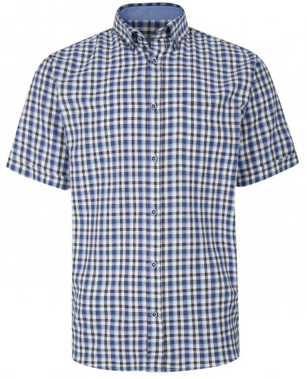 Kam Jeans 6285 Casual SS Check Shirt Blue - Kauluspaidat - Miesten isot kauluspaidat 2XL – 8XL