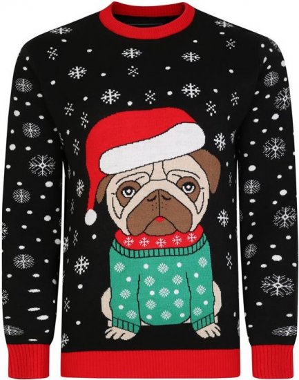 Kam Jeans X024 Bulldog Santa Xmas Sweatshirt Black - Hupparit ja collegepaidat - Miesten hupparit ja collegepaidat isot koot