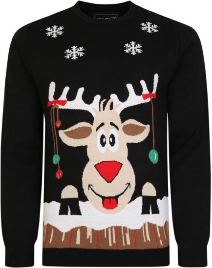 Kam Jeans X023 Rudolph Xmas Sweatshirt Black - Hupparit ja collegepaidat - Miesten hupparit ja collegepaidat isot koot