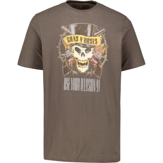 JP1880 T-Shirt Skull Print Guns N Roses Khaki - T-paidat - Isot T-paidat 2XL – 14XL