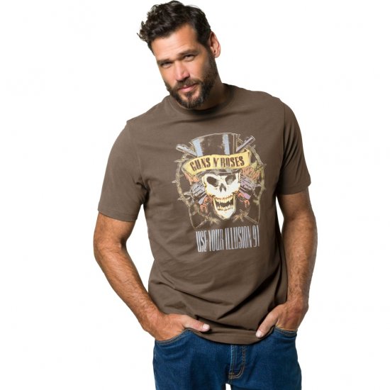 JP1880 T-Shirt Skull Print Guns N Roses Khaki - T-paidat - Isot T-paidat 2XL – 14XL