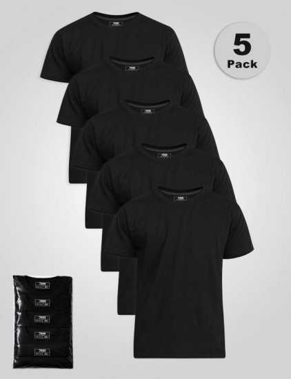 D555 Smartly Pyöreäaukkoinen T-paita Musta 5 kpl - T-paidat - Isot T-paidat 2XL – 14XL