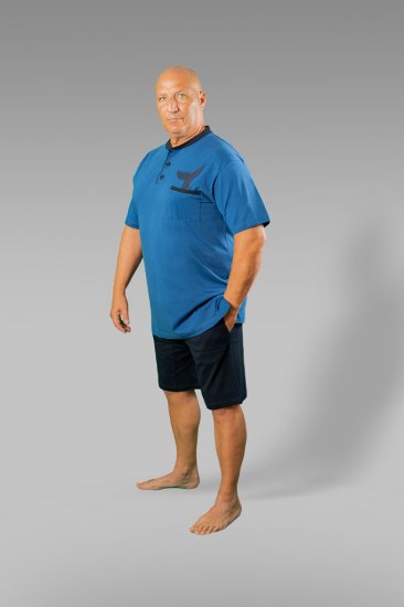 20 Nodi Short Pajamas in Combed Cotton Jersey Blue/Black - Alusvaatteet & Uimavaatteet - Miesten Isot alusvaatteet 