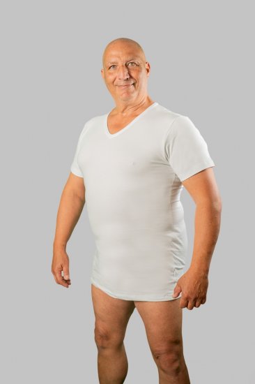 20 Nodi Short Sleeve V-Neck in Stretch Cotton White - Alusvaatteet & Uimavaatteet - Miesten Isot alusvaatteet 