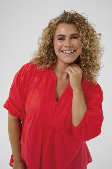 Kaffe Curve Karlia 3/4 Sleeve Blouse Red - Puserot - 