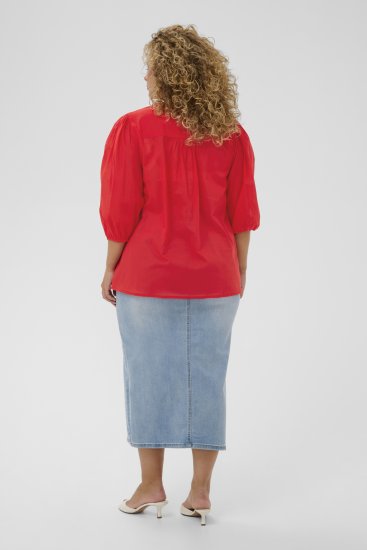 Kaffe Curve Karlia 3/4 Sleeve Blouse Red - Puserot - 