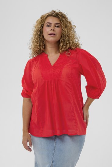 Kaffe Curve Karlia 3/4 Sleeve Blouse Red - Puserot - 