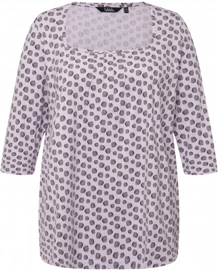 Ulla Popken Polka Dot 3/4 Sleeve Square Neck A-Line Tee Light Blue-Grey - Painetut T-paidat naisille - 