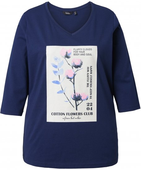 Ulla Popken Decorative Plant 3/4 Sleeve T-Shirt Ink Blue - Painetut T-paidat naisille - 