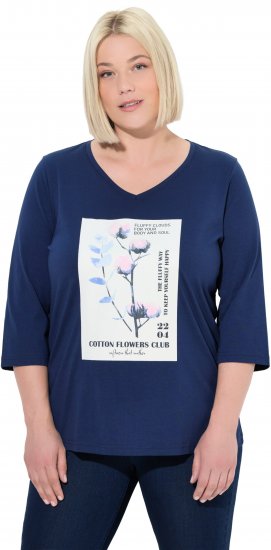 Ulla Popken Decorative Plant 3/4 Sleeve T-Shirt Ink Blue - Painetut T-paidat naisille - 