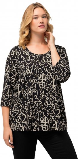 Ulla Popken Number Print 3/4 Sleeve Tee Black - Painetut T-paidat naisille - 