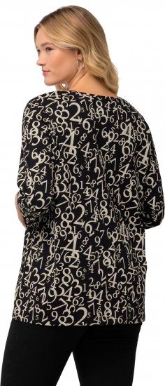 Ulla Popken Number Print 3/4 Sleeve Tee Black - Painetut T-paidat naisille - 