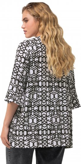 Ulla Popken Geometric Print Trumpet Sleeve Tee Black - Painetut T-paidat naisille - 