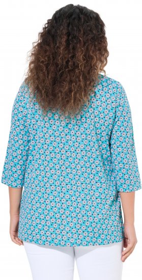 Ulla Popken Flower Print 3/4 Sleeve A-Line Tee Deep Aqua - Painetut T-paidat naisille - 