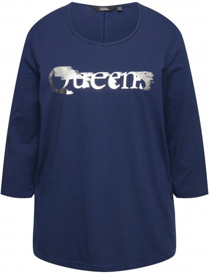 Ulla Popken Queens 3/4 Sleeve Graphic Tee Ink Blue - Painetut T-paidat naisille - 